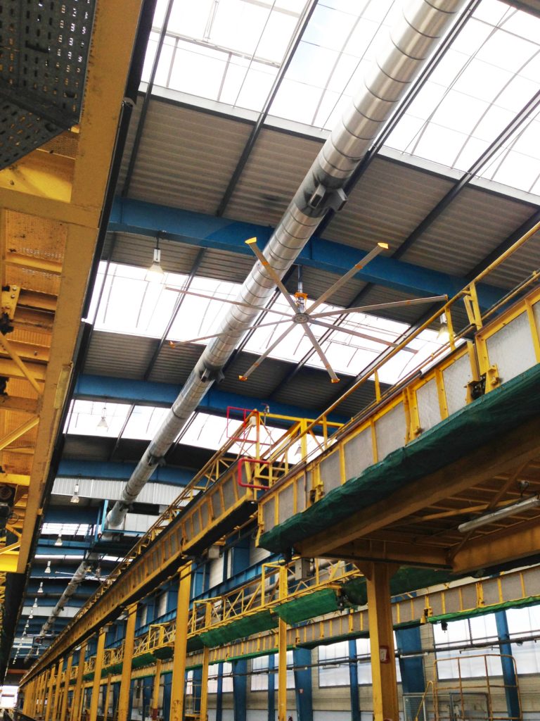 ventilateur hangards maintenance tgv powerfoil ventilateur plafond industriel Big ass fans Turbobrise