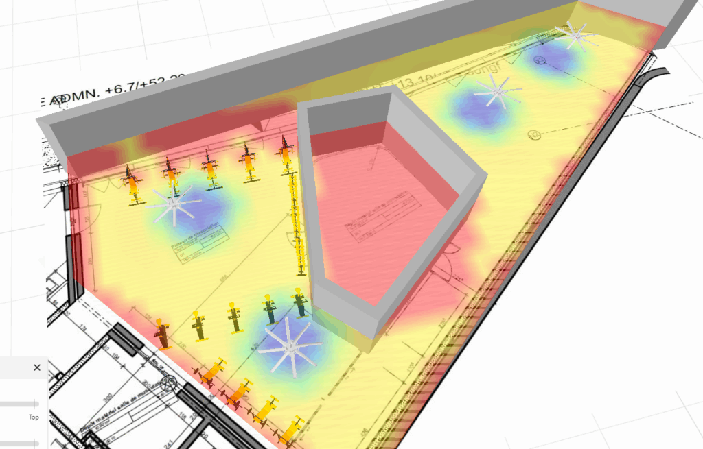 Etude aéraulique réalisée par Turbobrise pour l’installation de brasseurs d’air sur le site Prisme pour les jeux paralympiques 2024